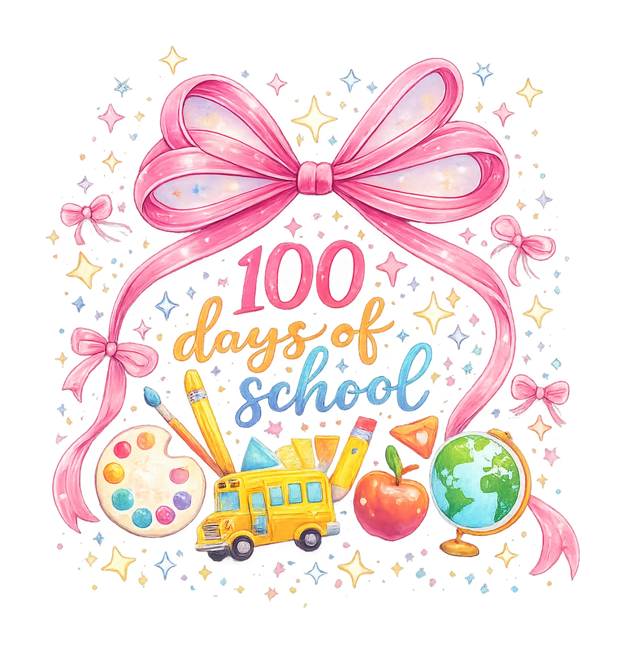 Coquette 100 Days of School Preppy Teacher Pencil Bow Design