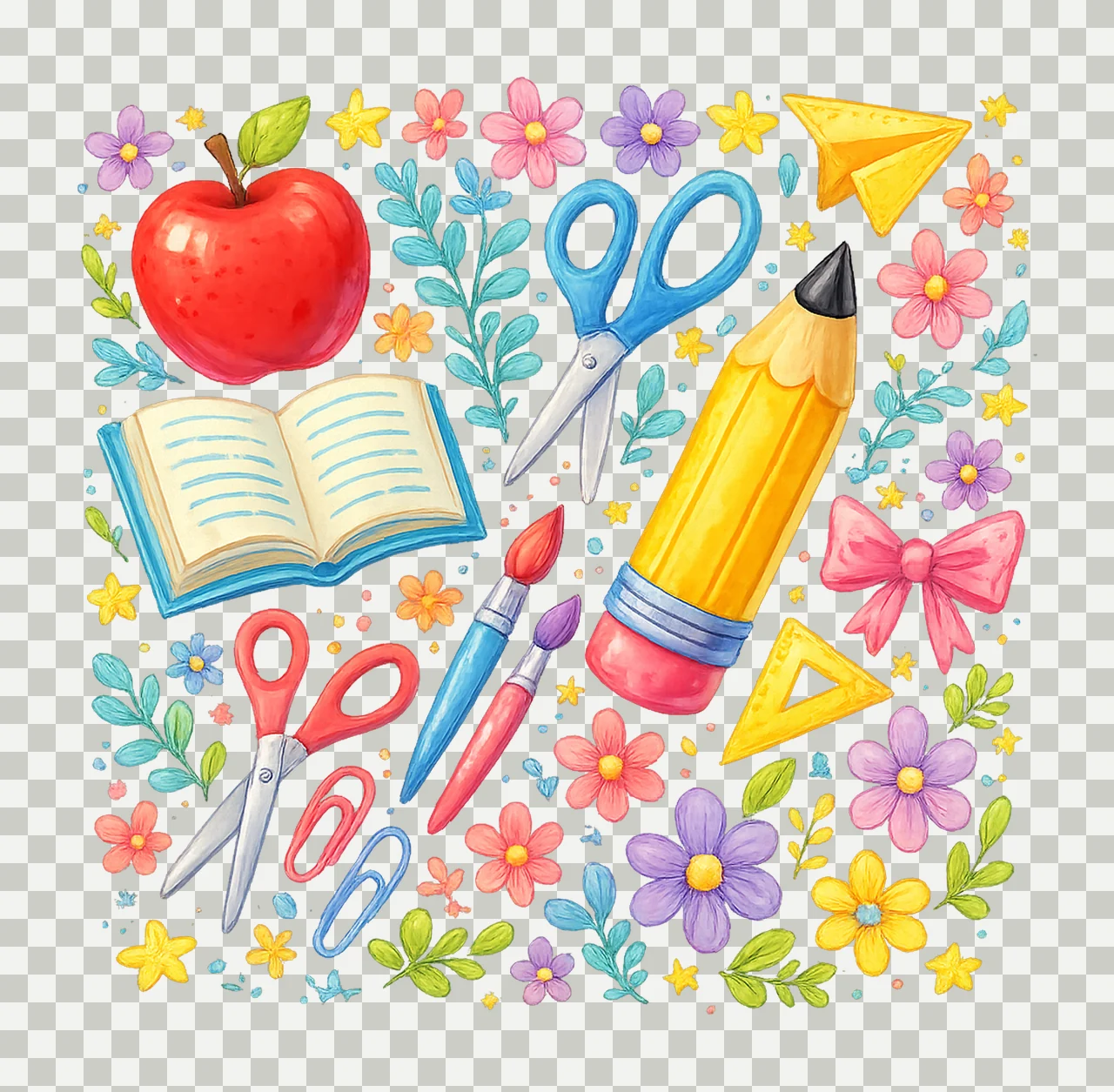 Floral Teacher Pencil Coquette Back to School Design 1st Day transparency and detail preview thumbnail