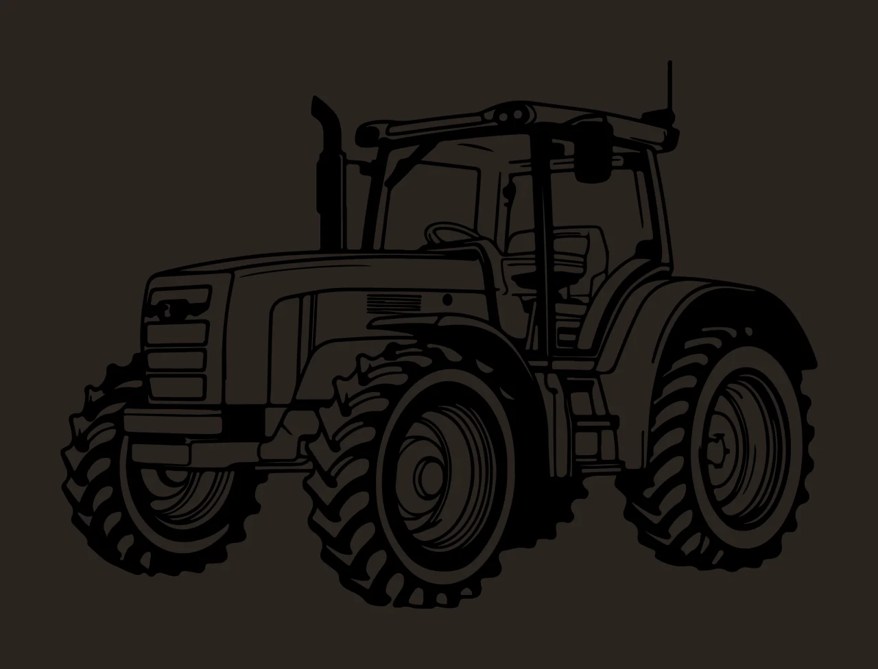 Modern Tractor Farm Machinery Outline Drawing stationary wheels contrast preview thumbnail
