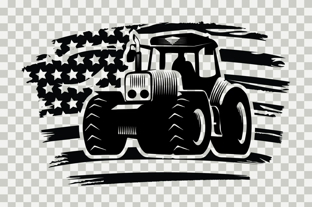 Tractor Flag Silhouette Over American Pattern stars stripes transparency and detail preview thumbnail