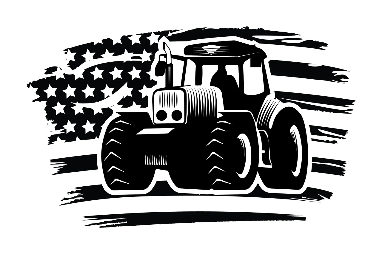 Tractor Flag Silhouette Over American Pattern stars stripes