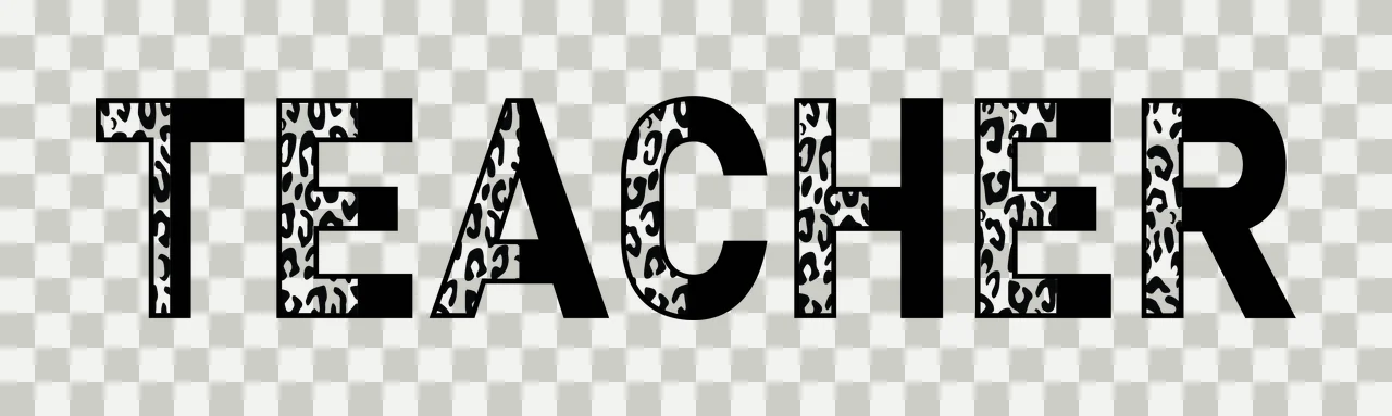 TEACHER Typography Design with black letters, leopard print pattern and white background transparency and detail preview thumbnail