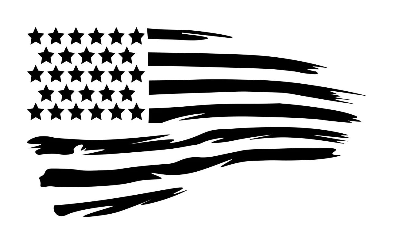 Black Flag Distressed United States Silhouette With Horizontal waving