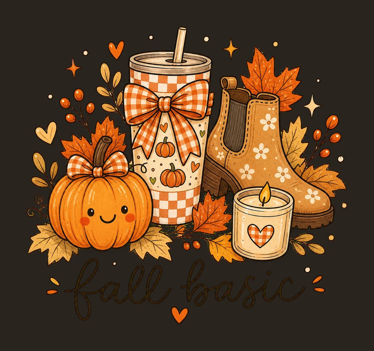 Fall Basic Cute Fall Doodle Shirt Autumn Girly Variation D contrast preview thumbnail