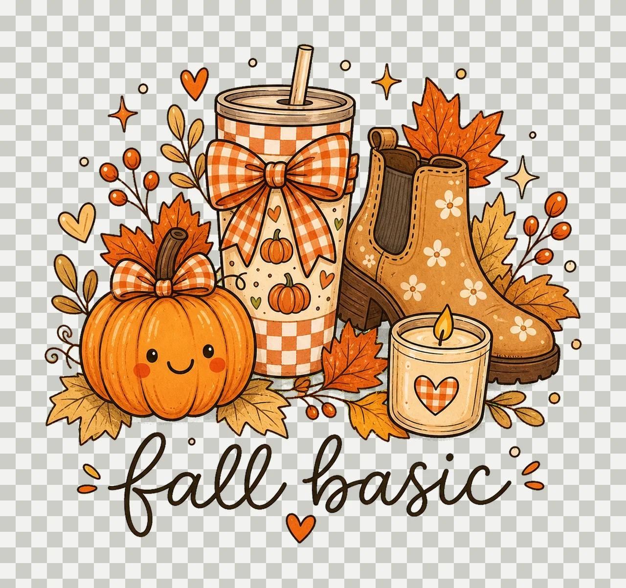 Fall Basic Cute Fall Doodle Shirt Autumn Girly Variation D transparency and detail preview thumbnail