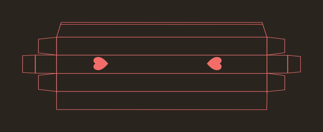 Line Art Illustration of Paper box die-cut template with red heart shapes, fold lines and box flaps in white contrast preview thumbnail