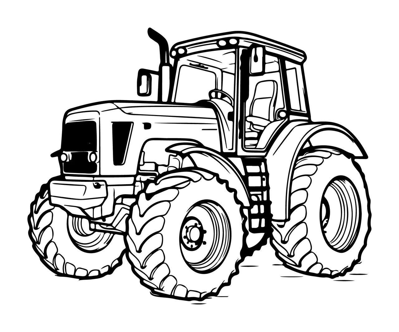 Black And White Tractor Front View stationary tires cab exhaust stack