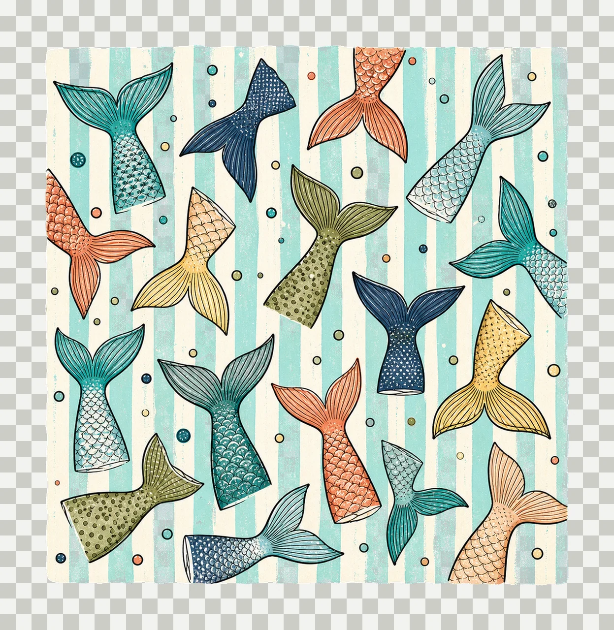 Fish Tail Pattern Coastal Stripe Design Fishing Variation B transparency and detail preview thumbnail