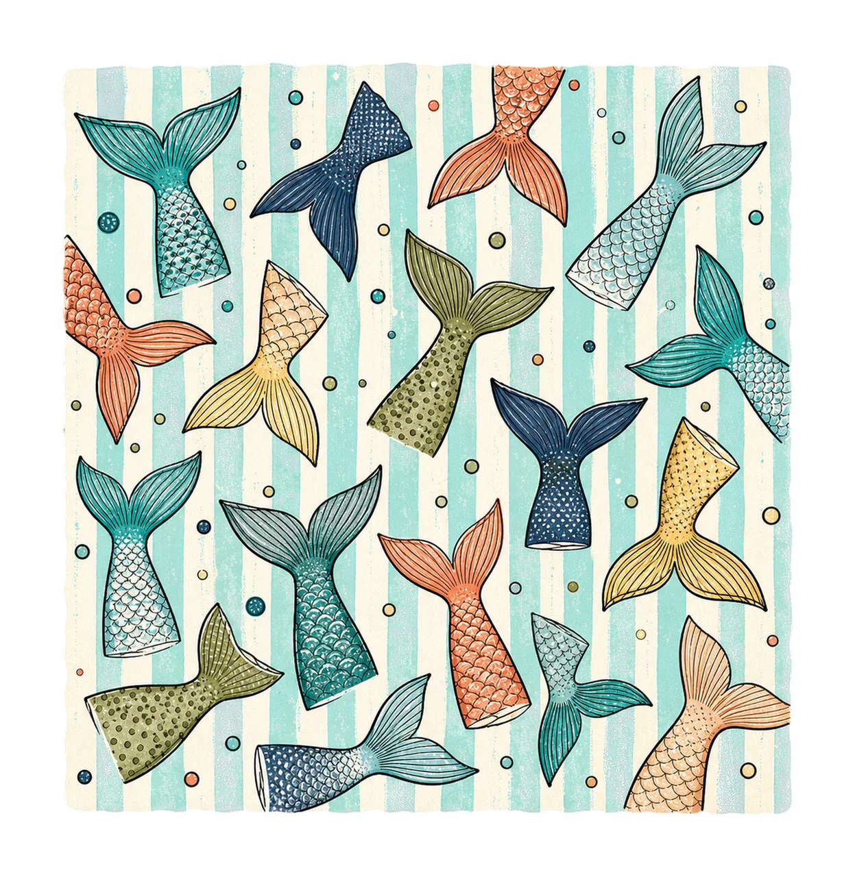 Fish Tail Pattern Coastal Stripe Design Fishing Variation B