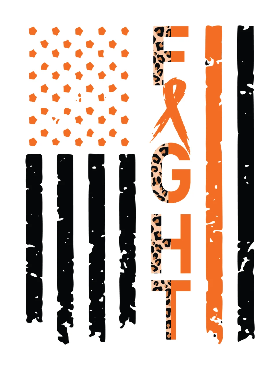 Fight With American Flag Distressed Design ribbon black white