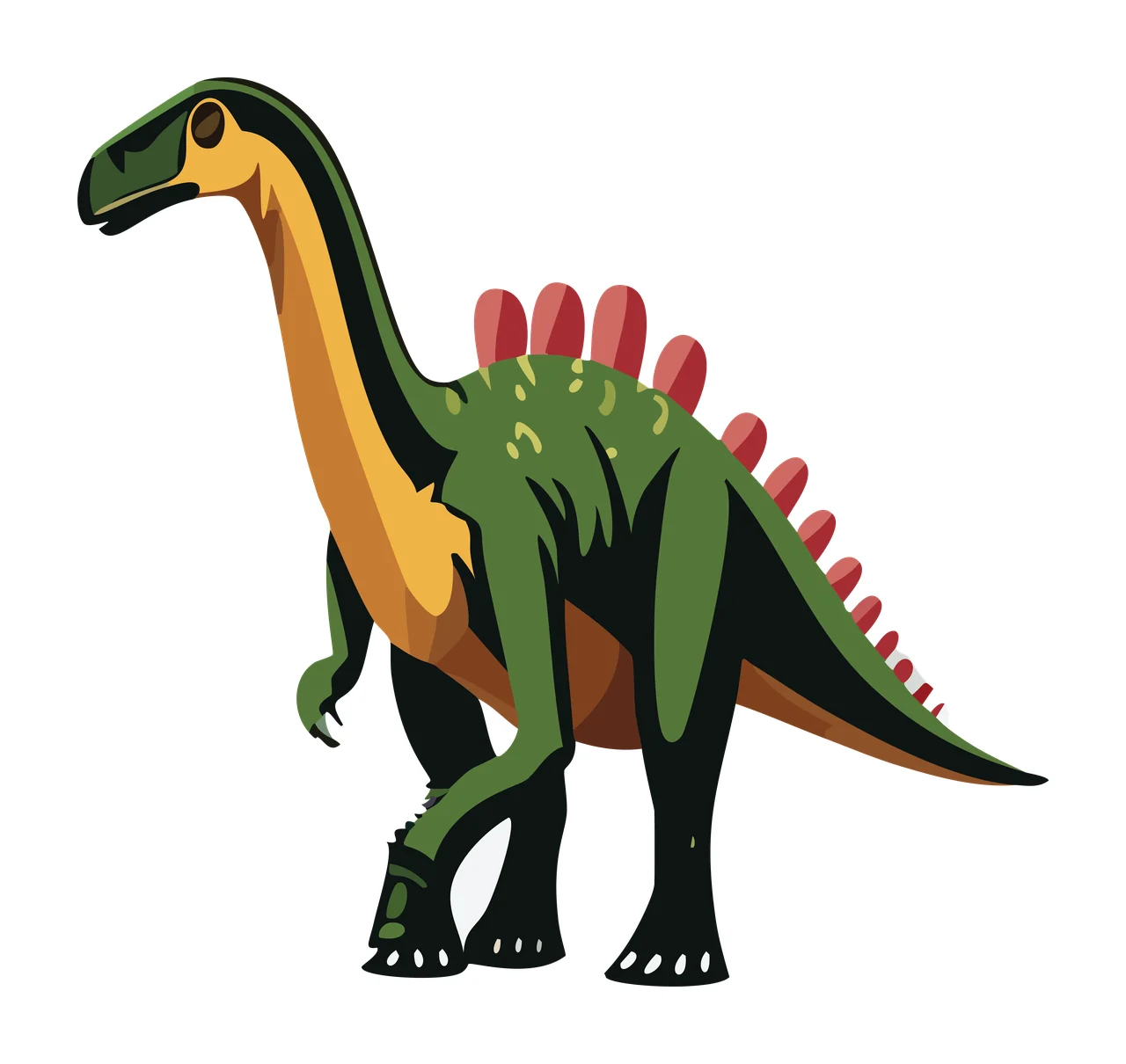 Dinosaur Silhouette With Long Neck standing dorsal plates line drawing