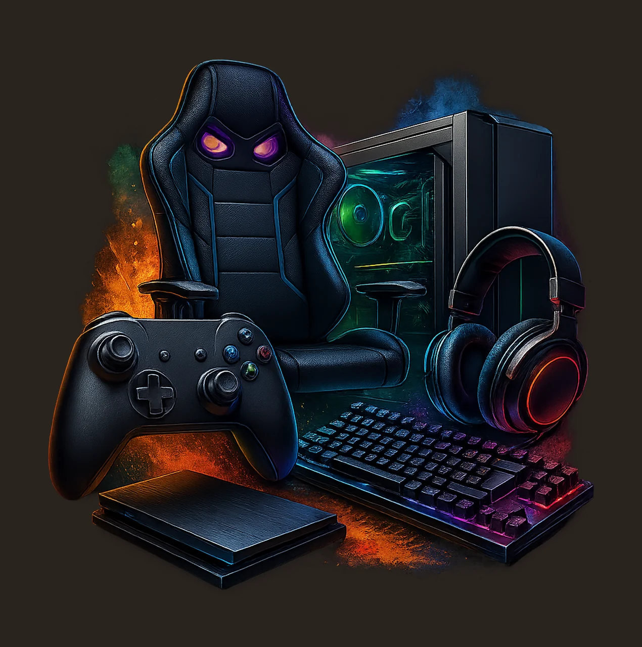 Gaming Gear 20oz Tumbler Wrap Neon Chair and Headphones contrast preview thumbnail