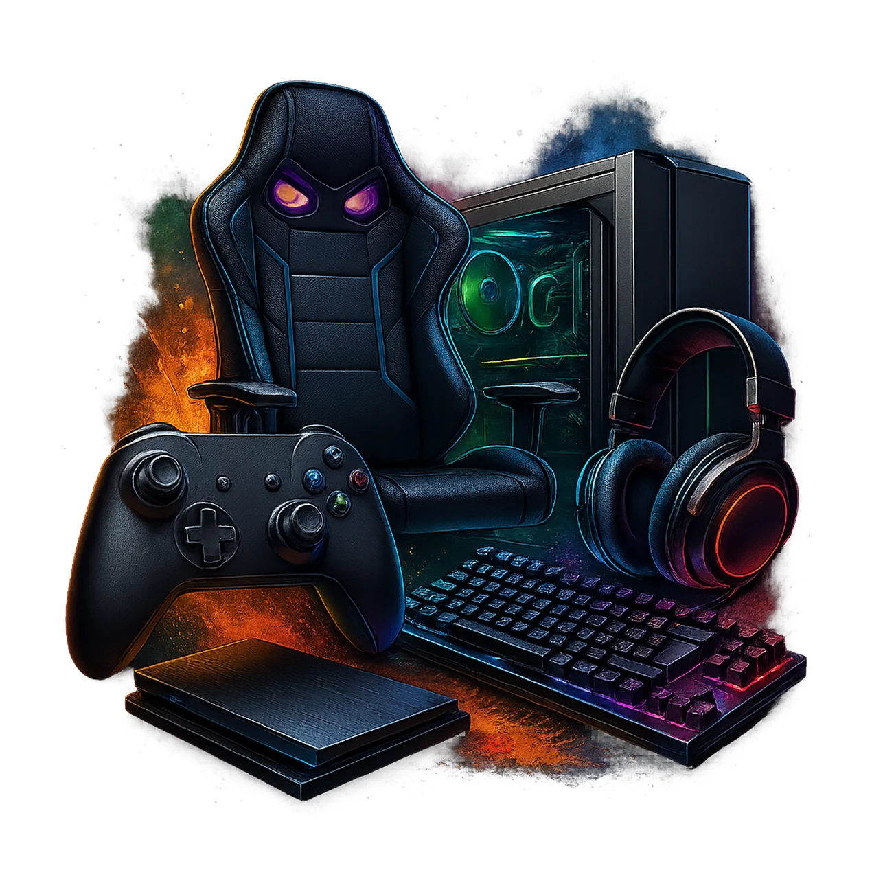 Gaming Gear 20oz Tumbler Wrap Neon Chair and Headphones
