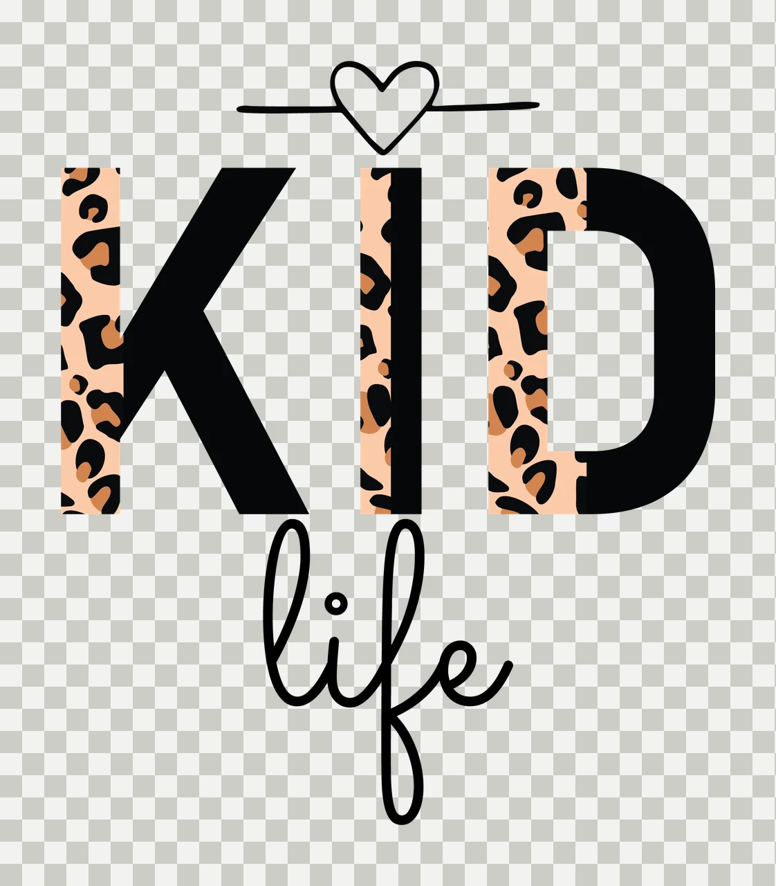 Kid Life Text With Heart displayed black white plain Variation transparency and detail preview thumbnail