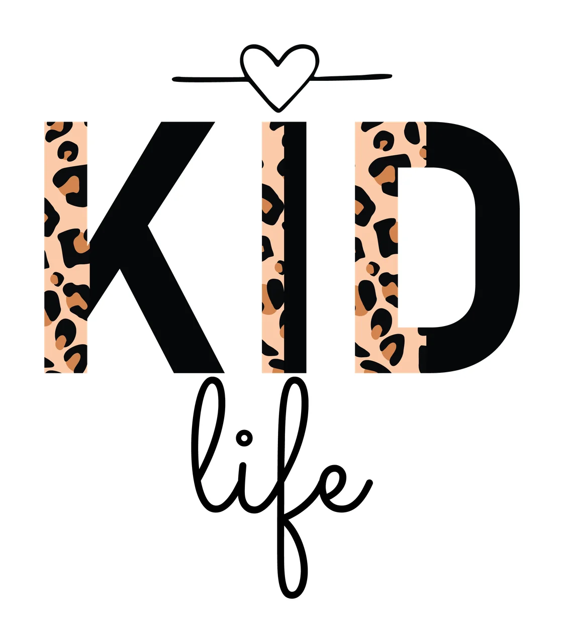 Kid Life Text With Heart displayed black white plain Variation