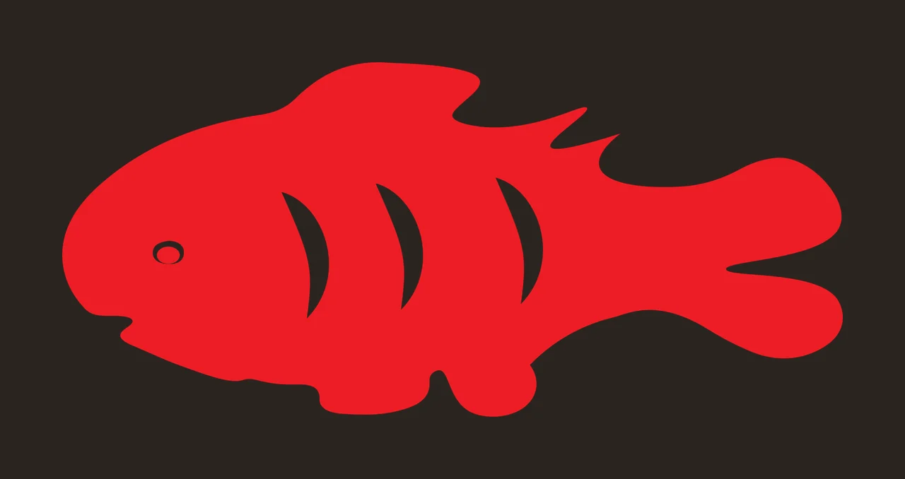 Silhouette Design of Fish with gills, eye, fin and marine life in red and white contrast preview thumbnail