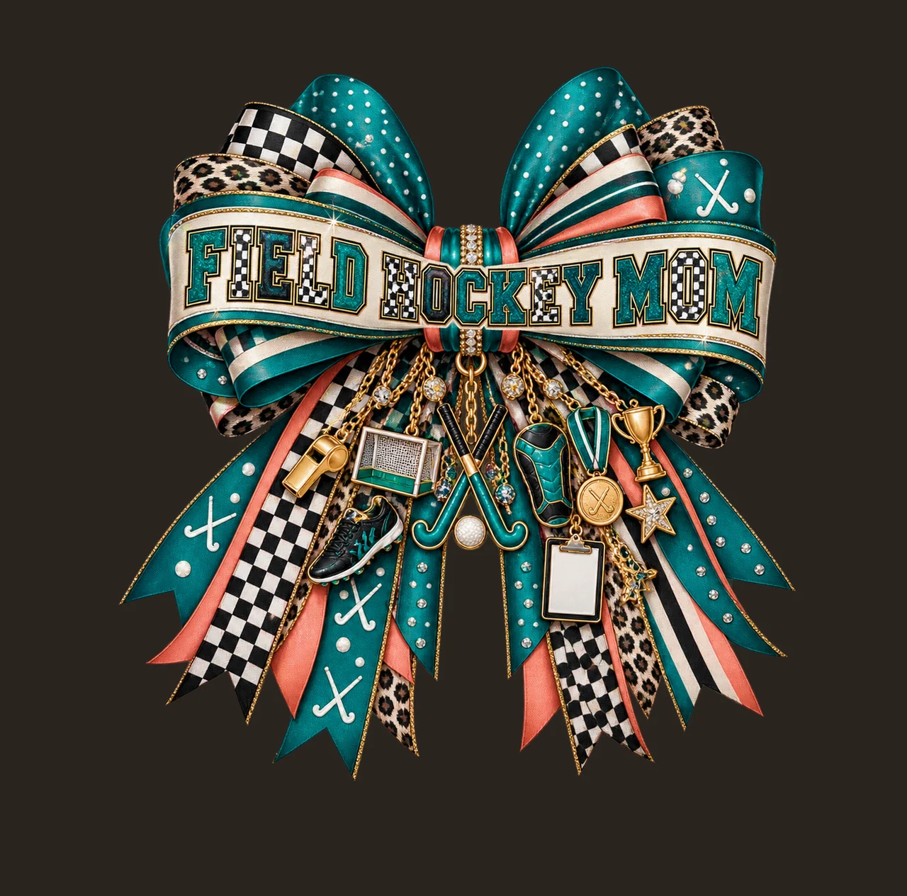 Field Hockey Mom Bow Charm PNG, Patterned Varsity Mom Ribbon Clipart, Transparent Sublimation Digital Download contrast preview thumbnail
