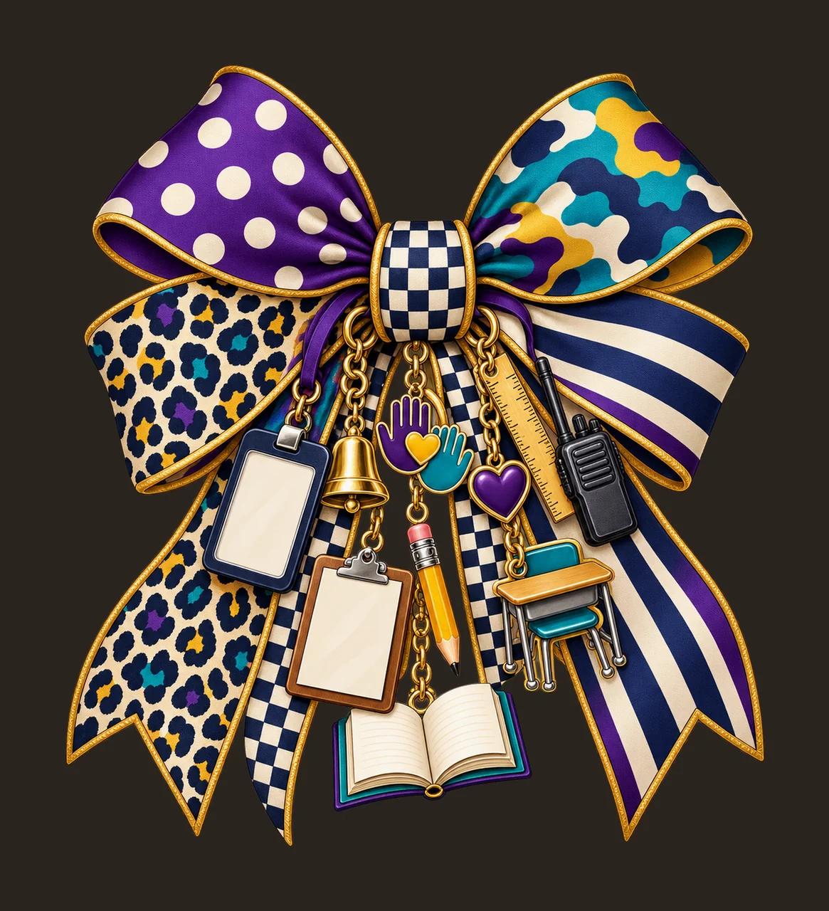 Paraprofessional Bow Charm PNG, Classroom Lanyard Clipboard Book and Helping Hands, School Aide Sublimation Design, Transparent Download contrast preview thumbnail
