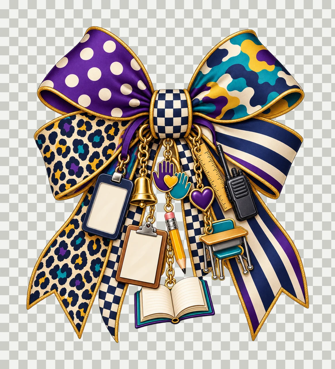 Paraprofessional Bow Charm PNG, Classroom Lanyard Clipboard Book and Helping Hands, School Aide Sublimation Design, Transparent Download transparency and detail preview thumbnail