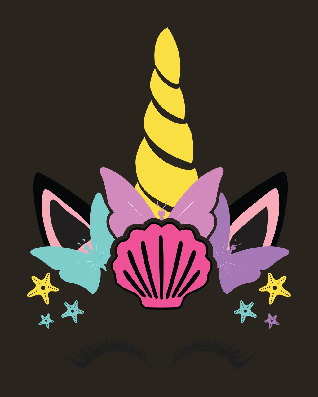 Unicorn Seashell Starfish Eyelash Face Graphic horn eyelashes contrast preview thumbnail