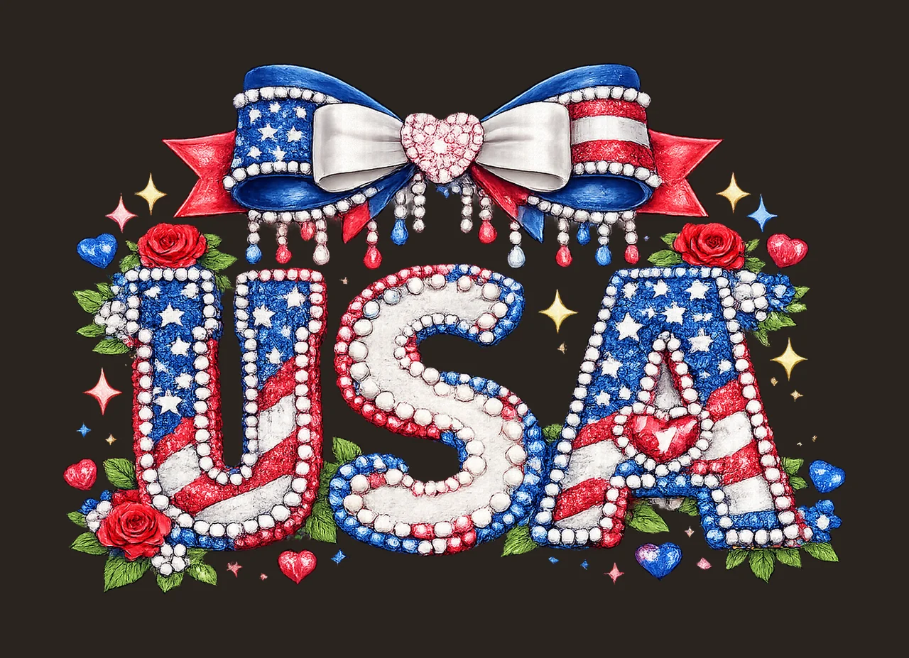 USA Coquette Bow Patriotic Faux Pearl Design for 4th of July contrast preview thumbnail
