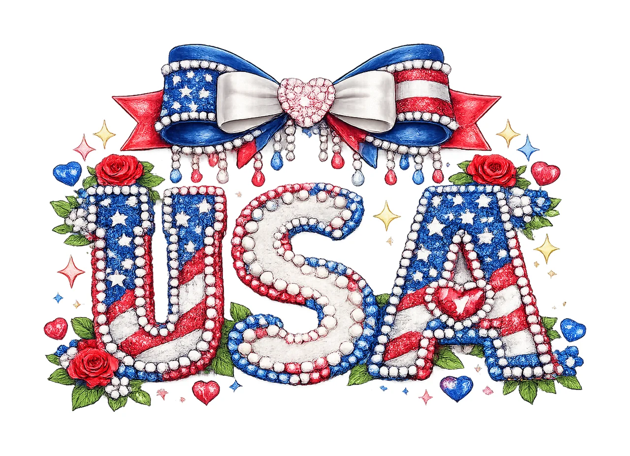 USA Coquette Bow Patriotic Faux Pearl Design for 4th of July