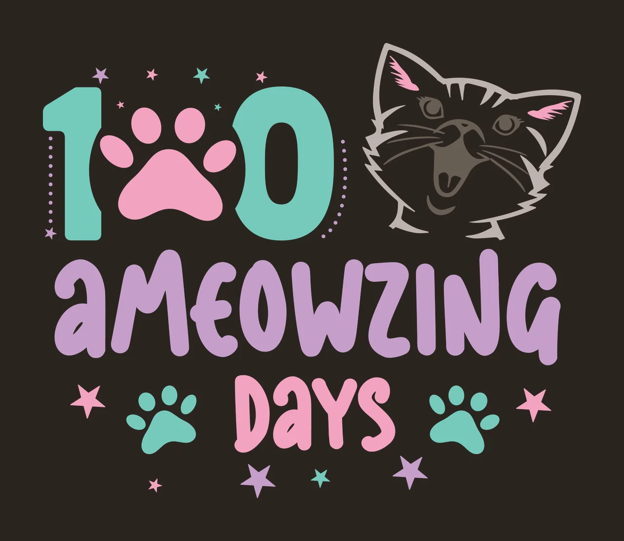 Cat 100 Ameowzing Days Face Illustration smiling paw print contrast preview thumbnail
