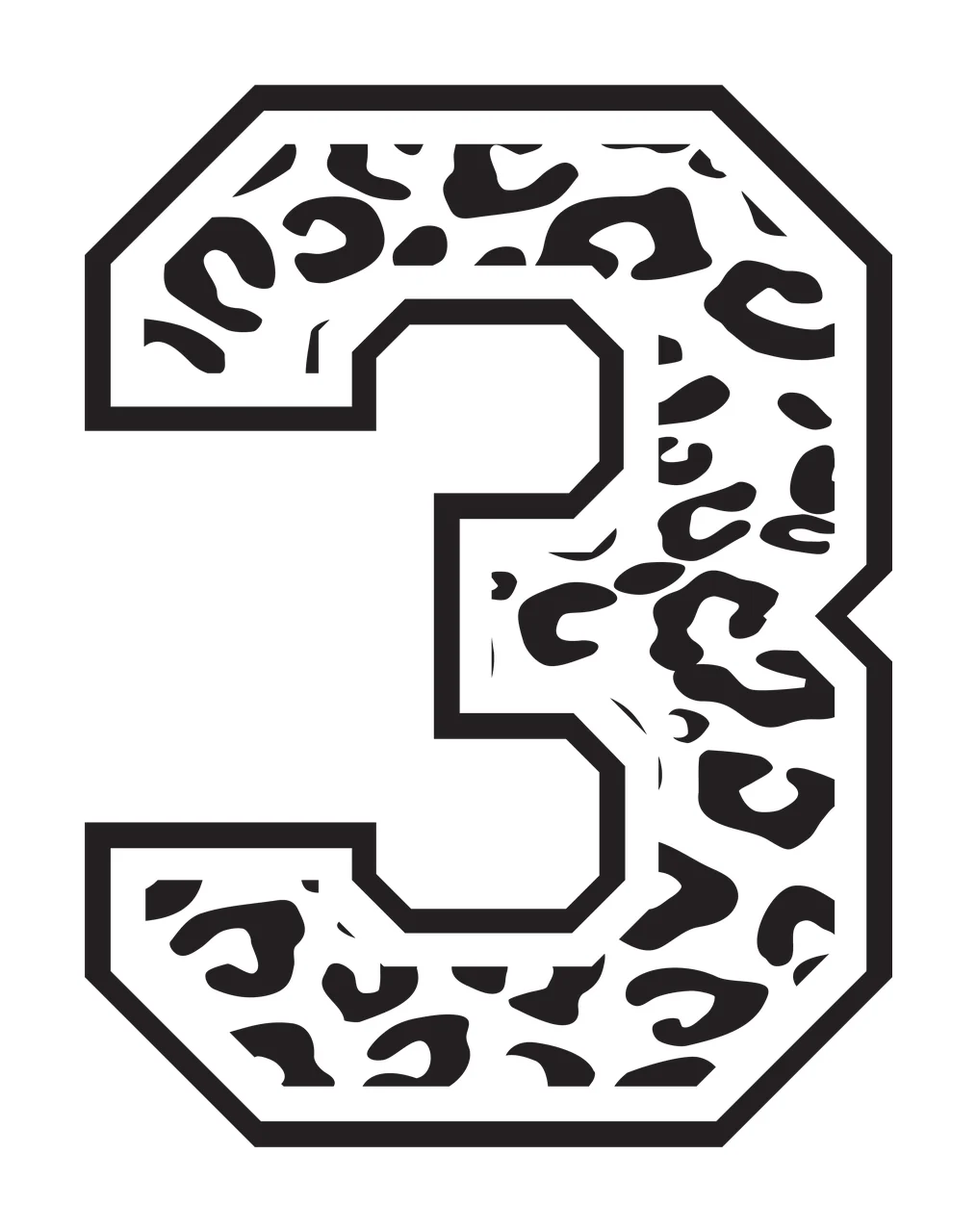 Black Varsity Half Font Leopard Character 21 print animal cheetah