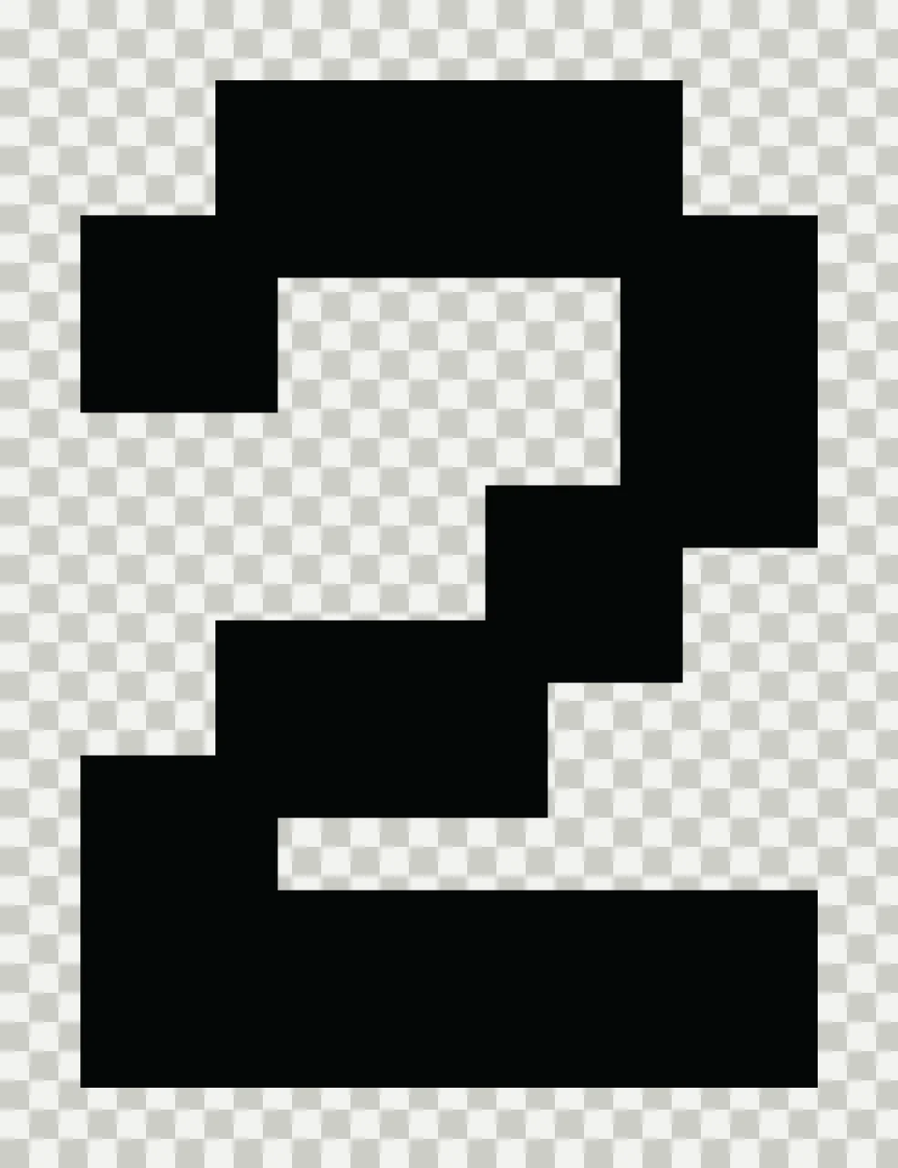 Number 2 Pixelated Bold Font Standing Pixel art black Plain background transparency and detail preview thumbnail