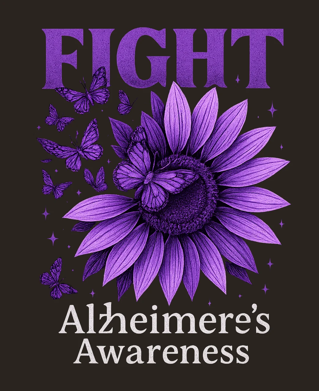Fight Alzheimer Awareness Purple Ribbon Design Dementia contrast preview thumbnail