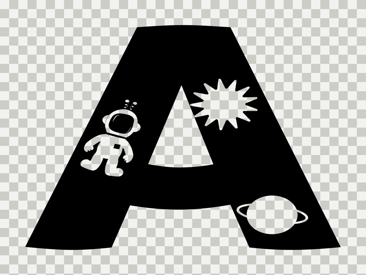 Space Letter A Enclosing With Astronaut And Sun transparency and detail preview thumbnail