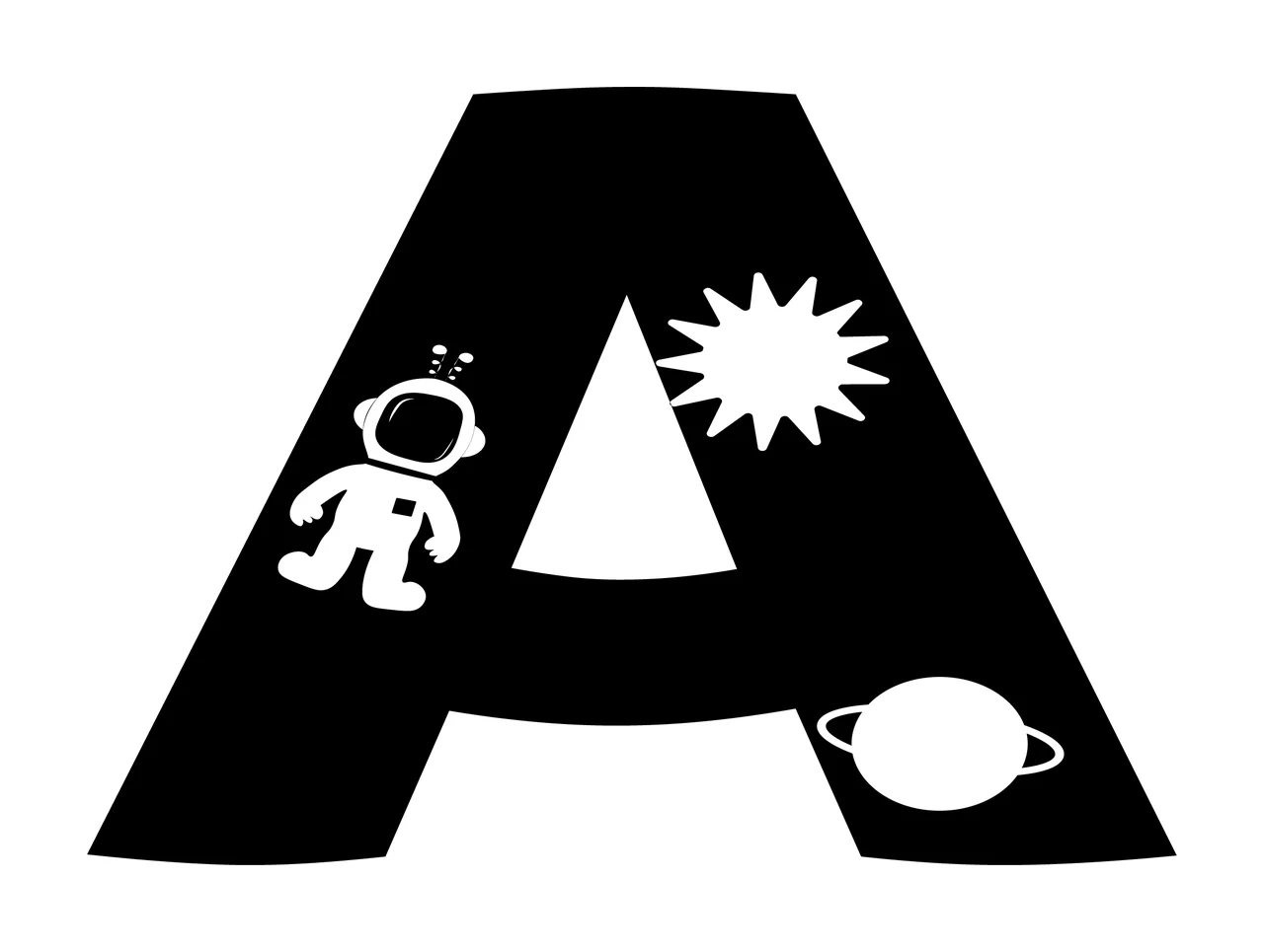 Space Letter A Enclosing With Astronaut And Sun