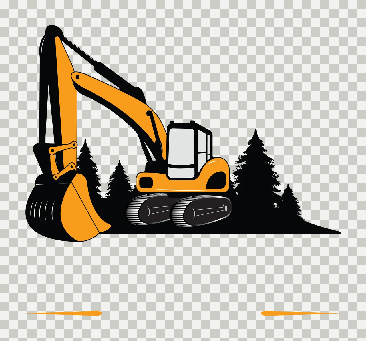 Black Silhouette Of An Excavator Parked Near Pine trees ground transparency and detail preview thumbnail