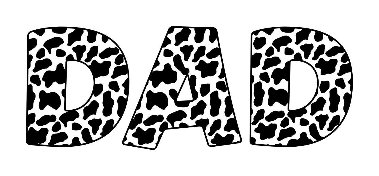 Cow Dad Print Letter Pattern Word spelling letters patterned