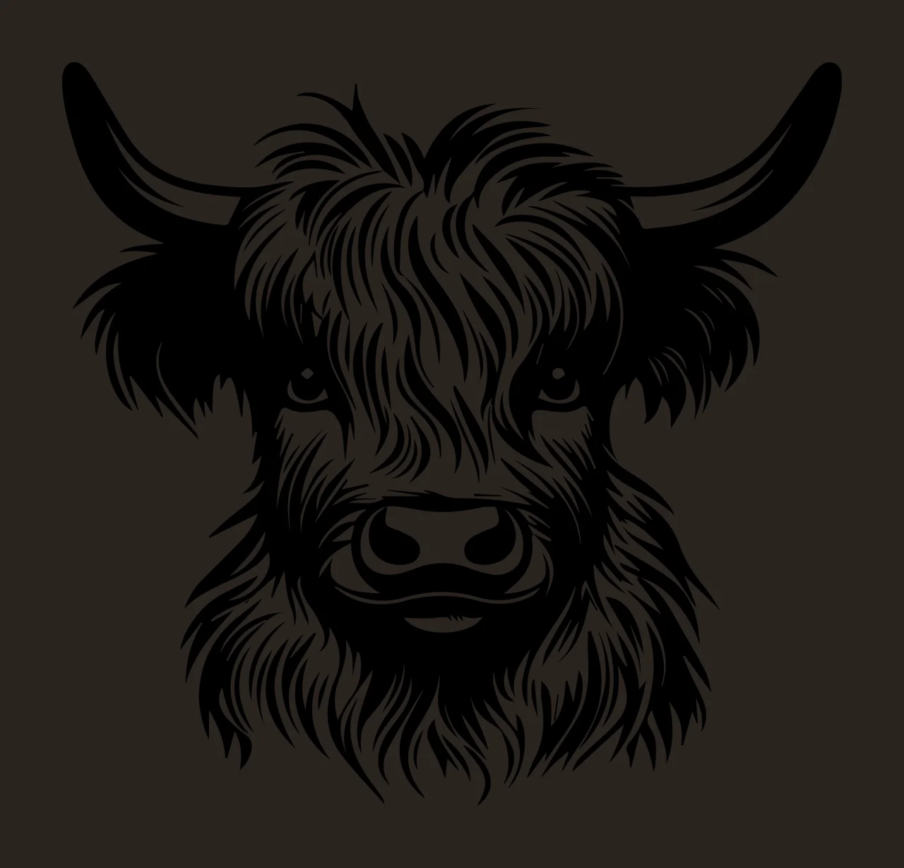 Cow Highland Head Black Illustration Cattle horns fur white contrast preview thumbnail