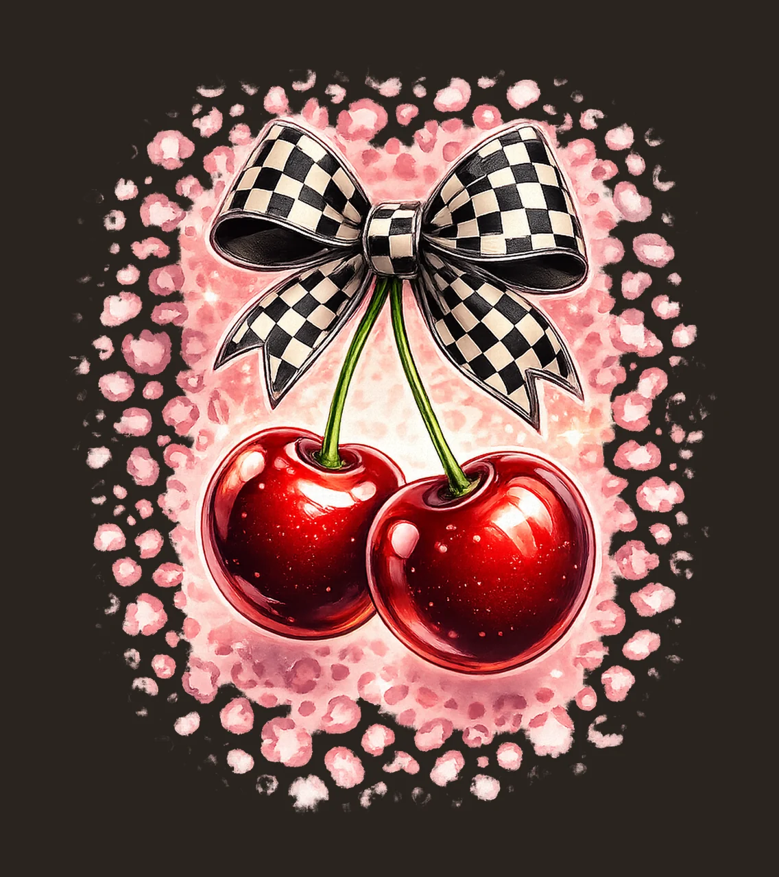 Checkered Bow Cherry Artwork Black White Ribbon Cherries contrast preview thumbnail