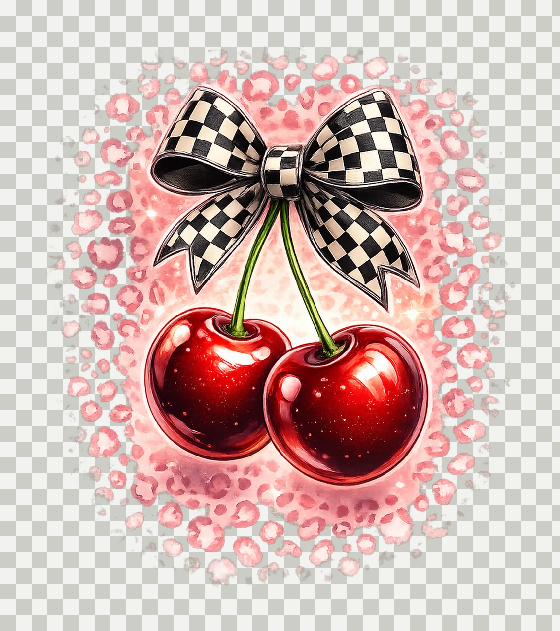 Checkered Bow Cherry Artwork Black White Ribbon Cherries transparency and detail preview thumbnail