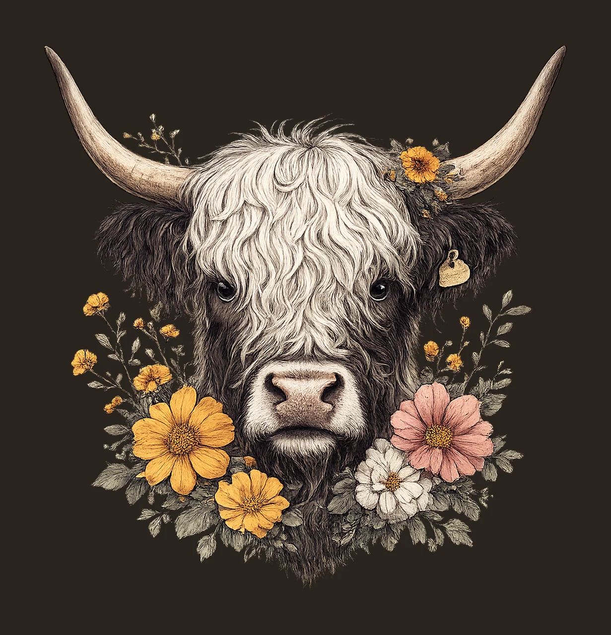 Highland Cow Western Desert Sublimation Design Floral Cow contrast preview thumbnail