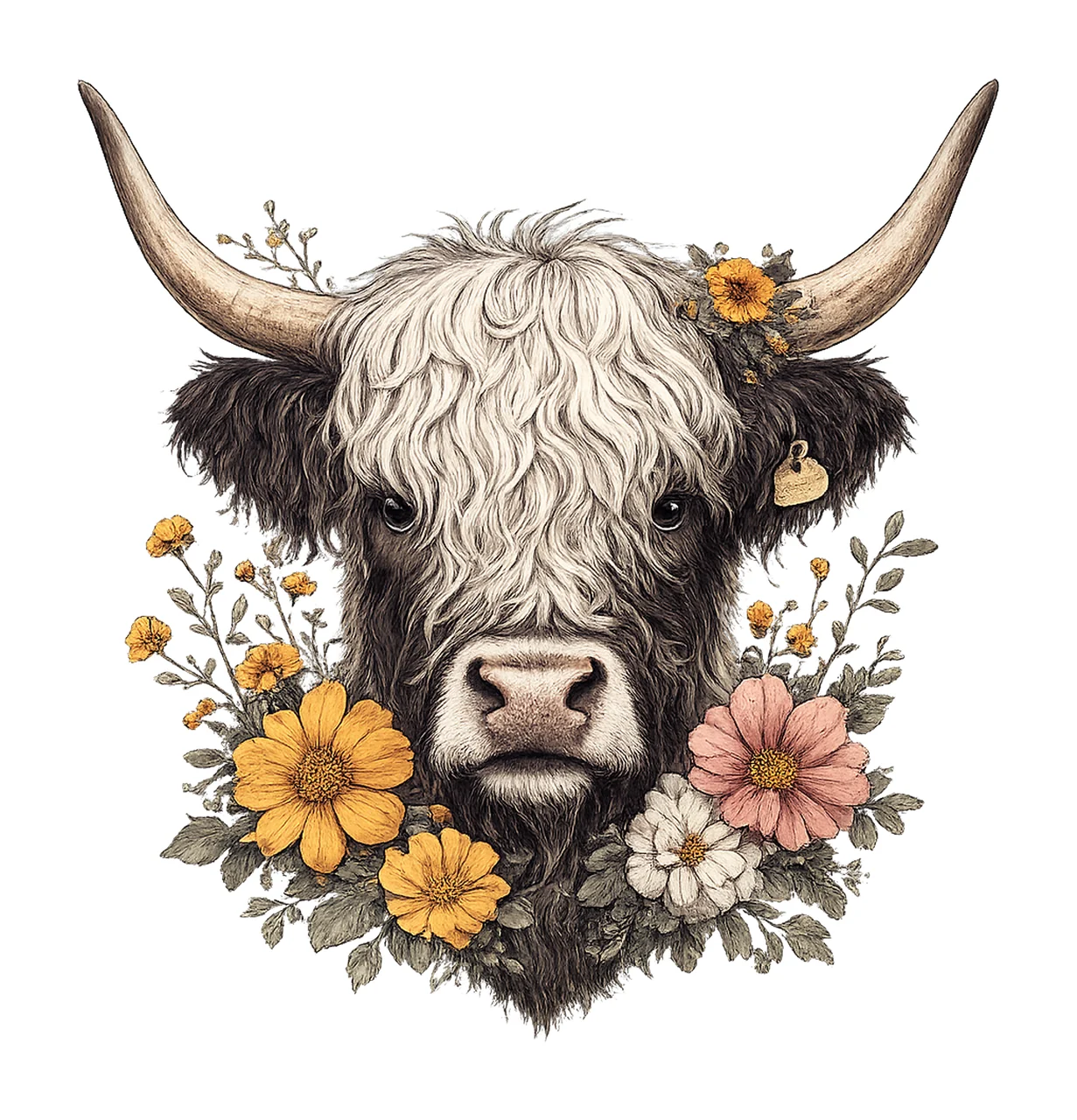 Highland Cow Western Desert Sublimation Design Floral Cow