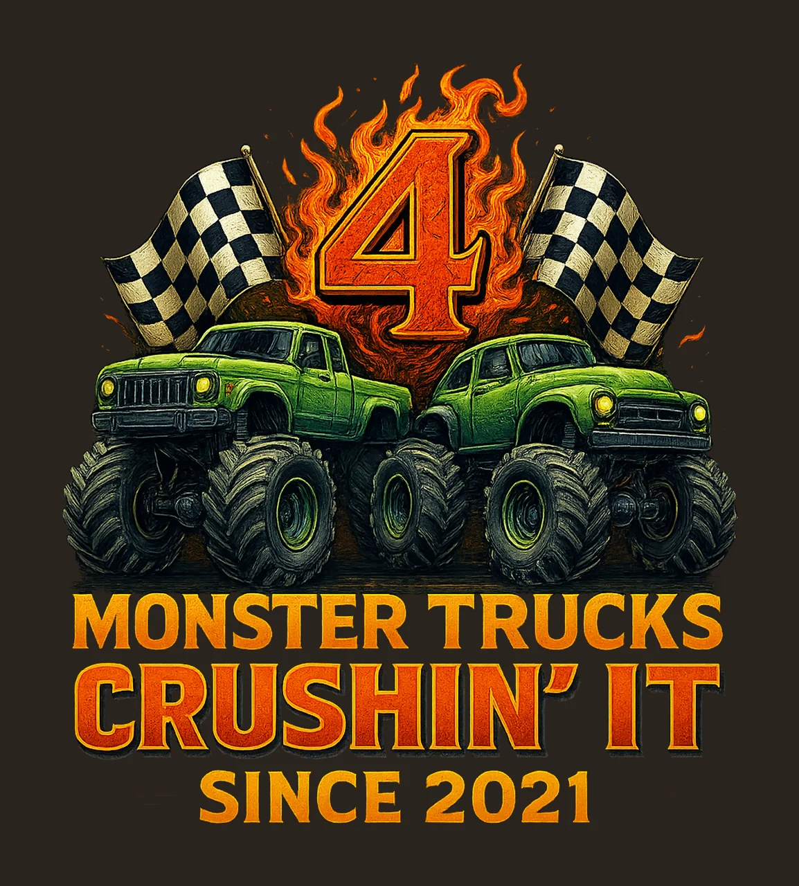 Monster Truck 4th Birthday Crushing It Since 2021 Kids contrast preview thumbnail