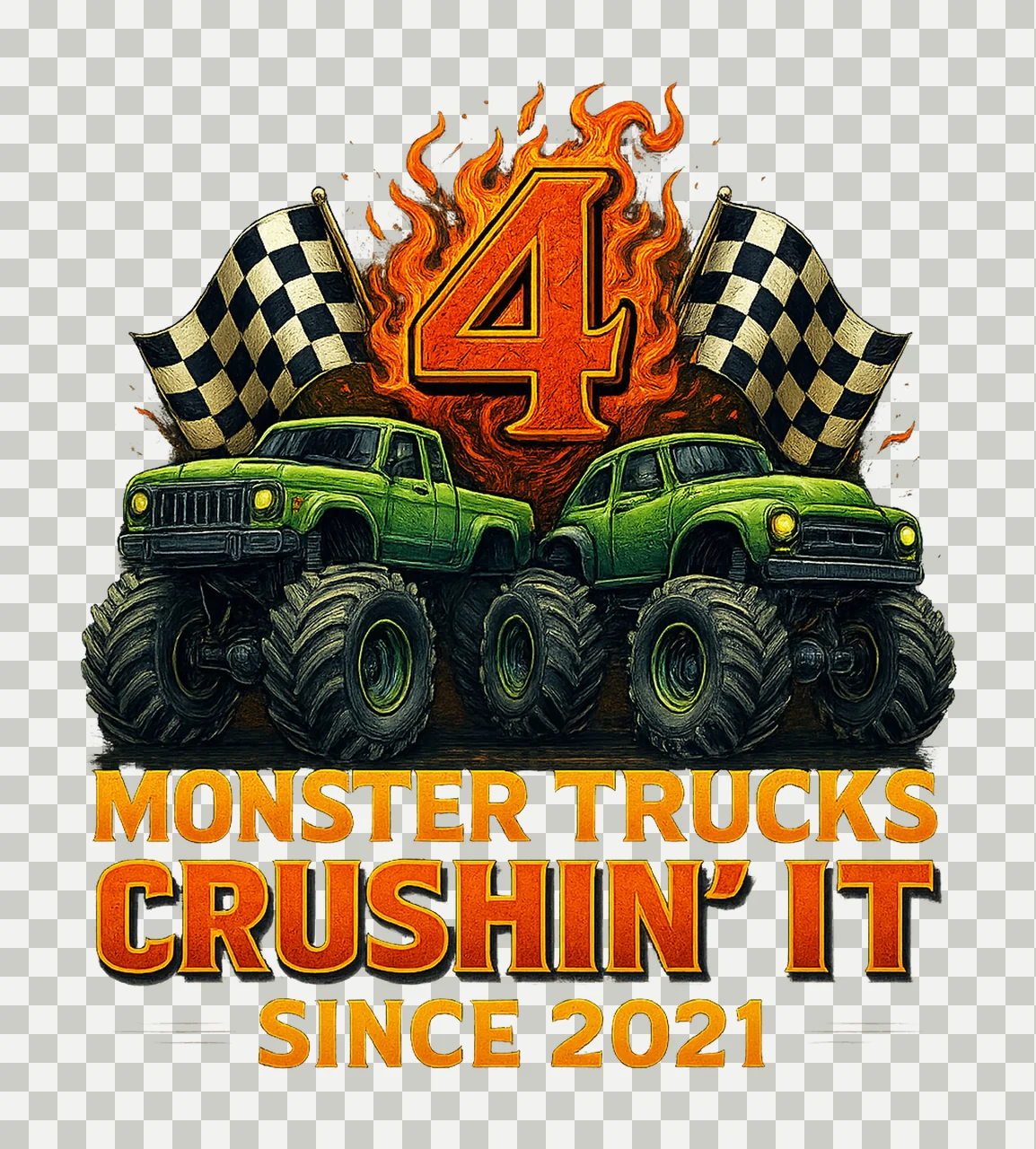 Monster Truck 4th Birthday Crushing It Since 2021 Kids transparency and detail preview thumbnail