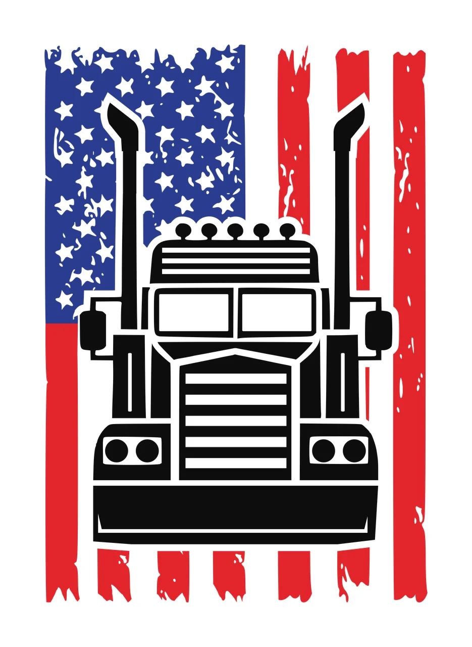 Truck Flag Semi Front View On Vertical Distressed stationary