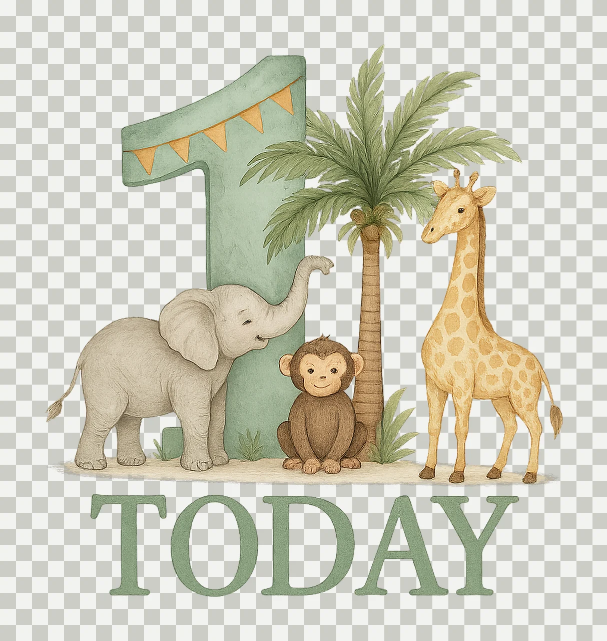 Safari 1st Birthday Jungle Animals Watercolor Design Kids transparency and detail preview thumbnail
