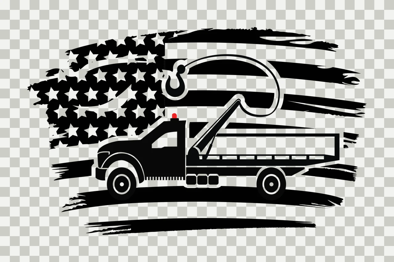 Towing Tow Truck And American Flag Silhouette hook stars stripes transparency and detail preview thumbnail