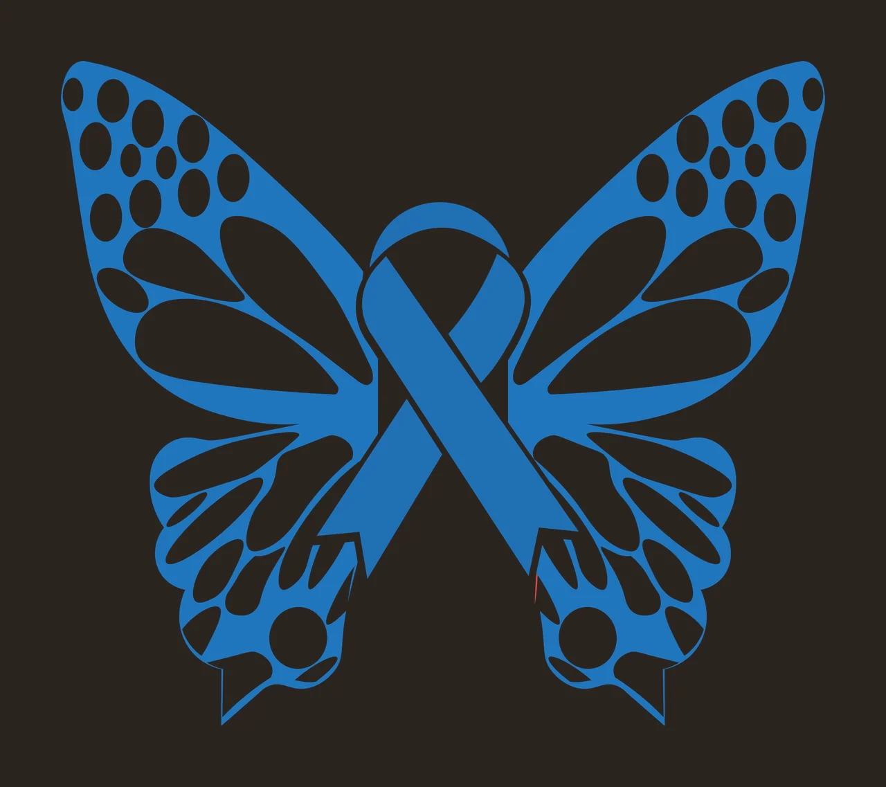Butterfly with ribbon design with blue butterfly, white polka dots and white wing sections contrast preview thumbnail