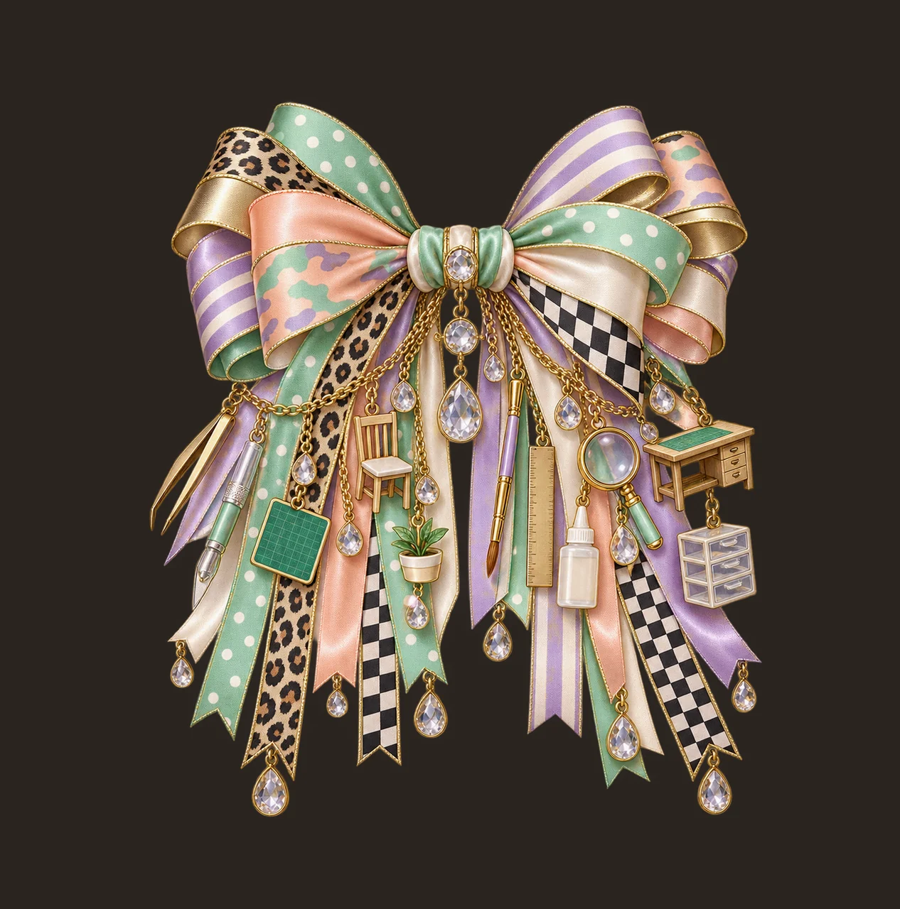 Miniature Maker Bow Charm PNG, Gold Chain Charms, Transparent Sublimation Design, Digital Download contrast preview thumbnail