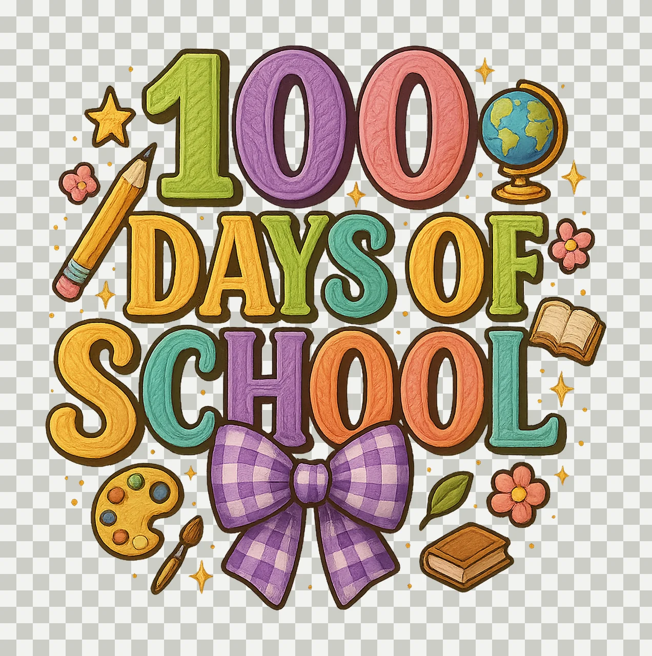 Perppy 100 Days Of School Faux Yarn Crochet Coquette Bow transparency and detail preview thumbnail