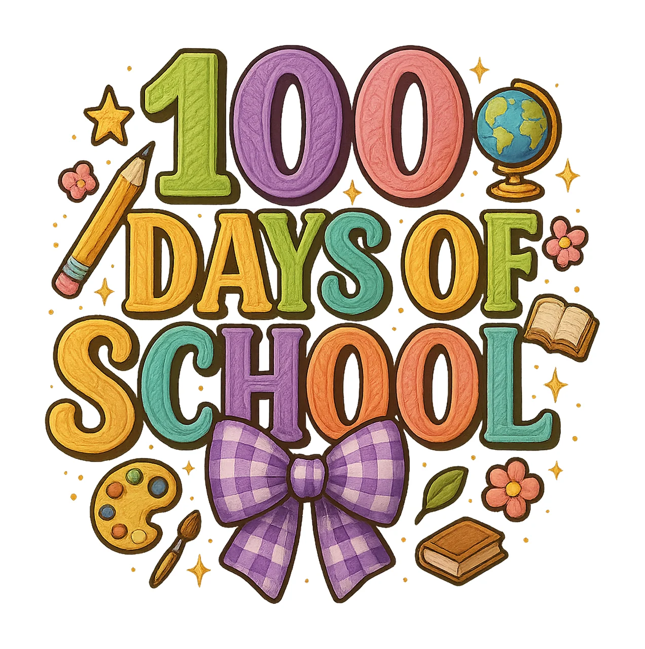 Perppy 100 Days Of School Faux Yarn Crochet Coquette Bow