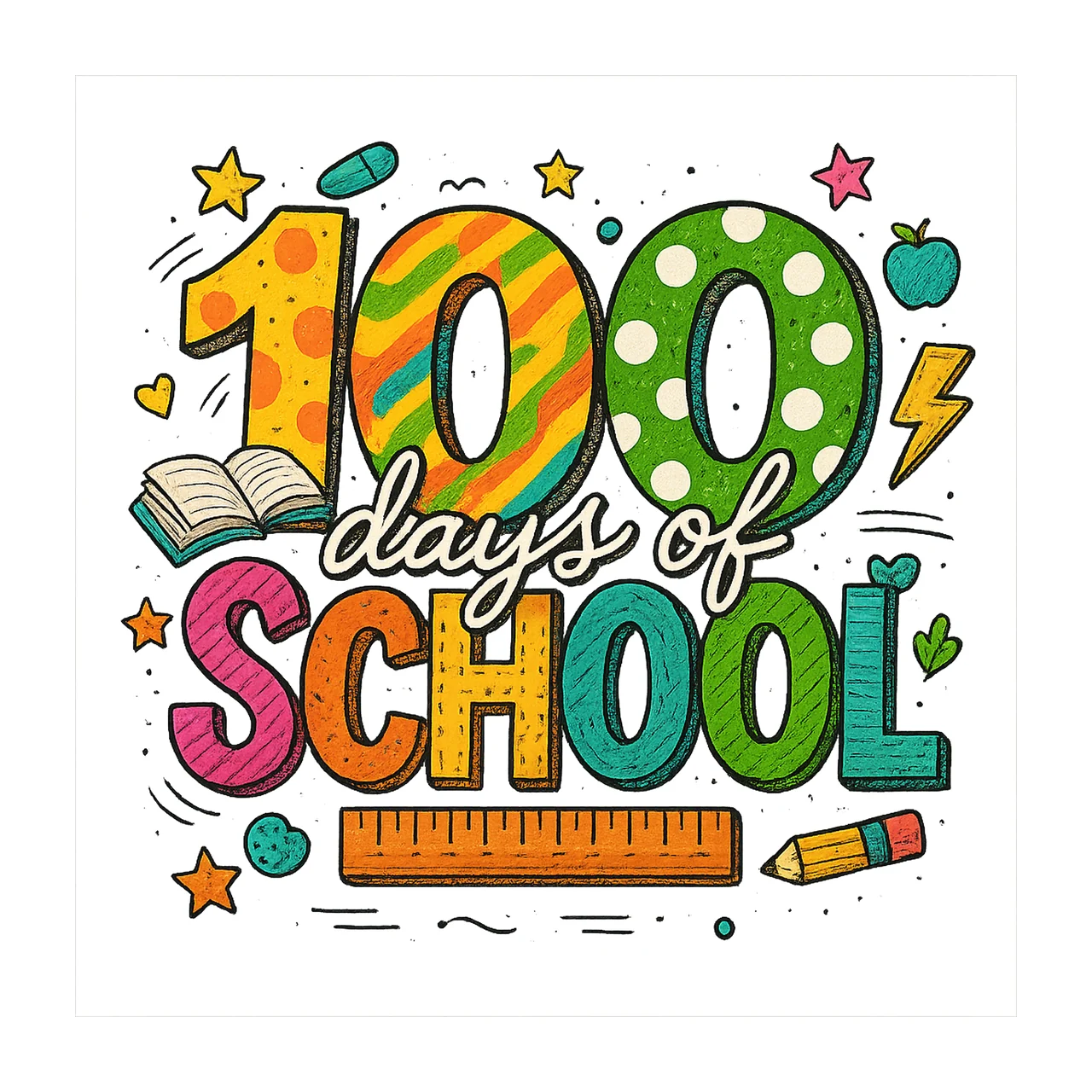 Glitter 100 days of school Retro Teacher Design Neon
