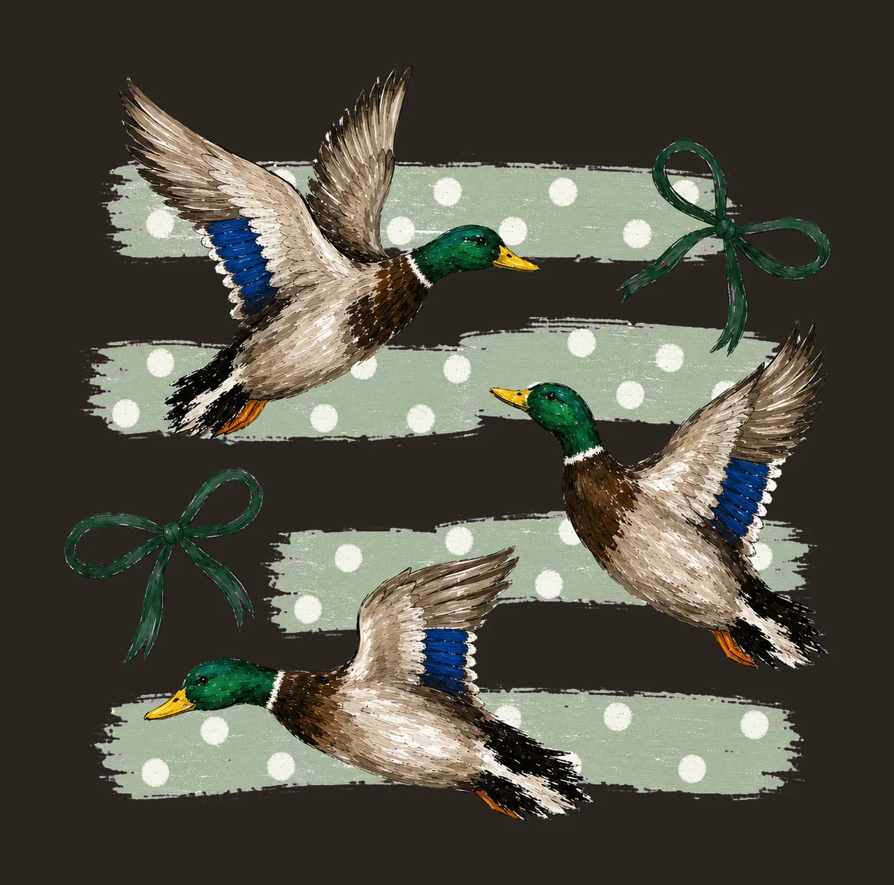 Vintage Retro Mallard Duck Polka Dot Bows Variation C contrast preview thumbnail
